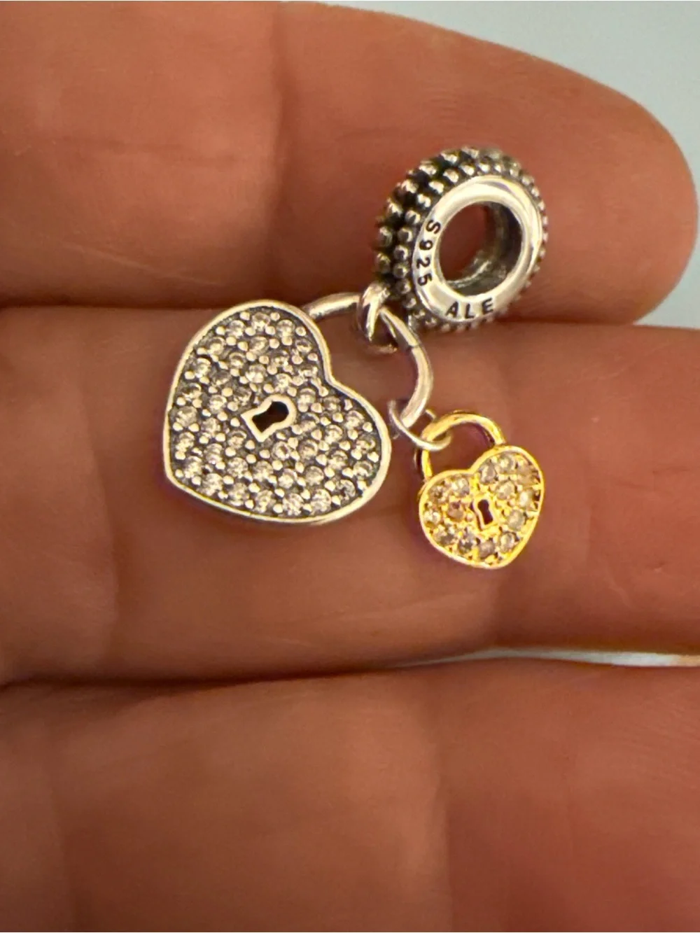 Pandora Two-Tone Heart Lock Dangle Charm - Silver & Gold